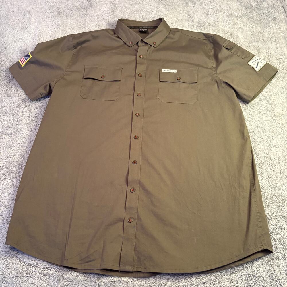 Grunt Style Men's Size XL Shirt Green Military Short Sleeve Button Down Flag